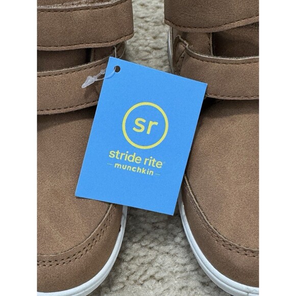 NEW BOYS STRIDE RITE MUNCHKIN JULIEN FAUX SUEDE HIKING ANKLE BOOTS SZ 12 TAN - Picture 6 of 9